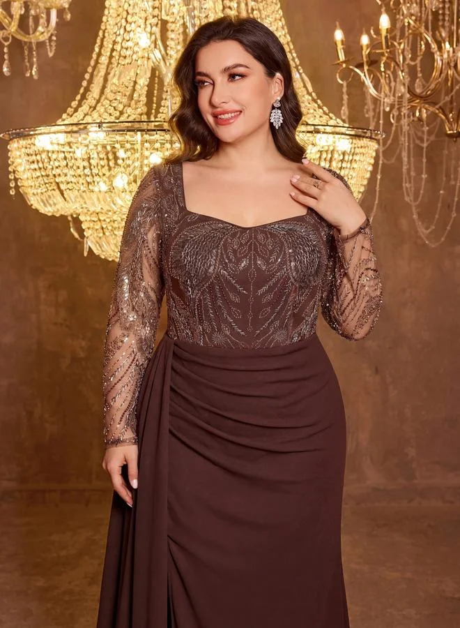 Supgir Plus Size Embellished Square Neck Maxi Dress