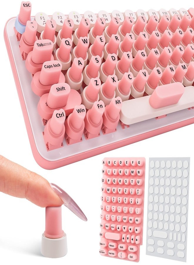 Udefineit 70PCS Raised Keyboard Stickers for Long Nails, Universal Nail Art Keyboard Bubbles, Self-Adhesive Keyboards for Long Nails, Comfortble Silicone Typing Keycaps for Office Girls Gaming - Pink - Image 1