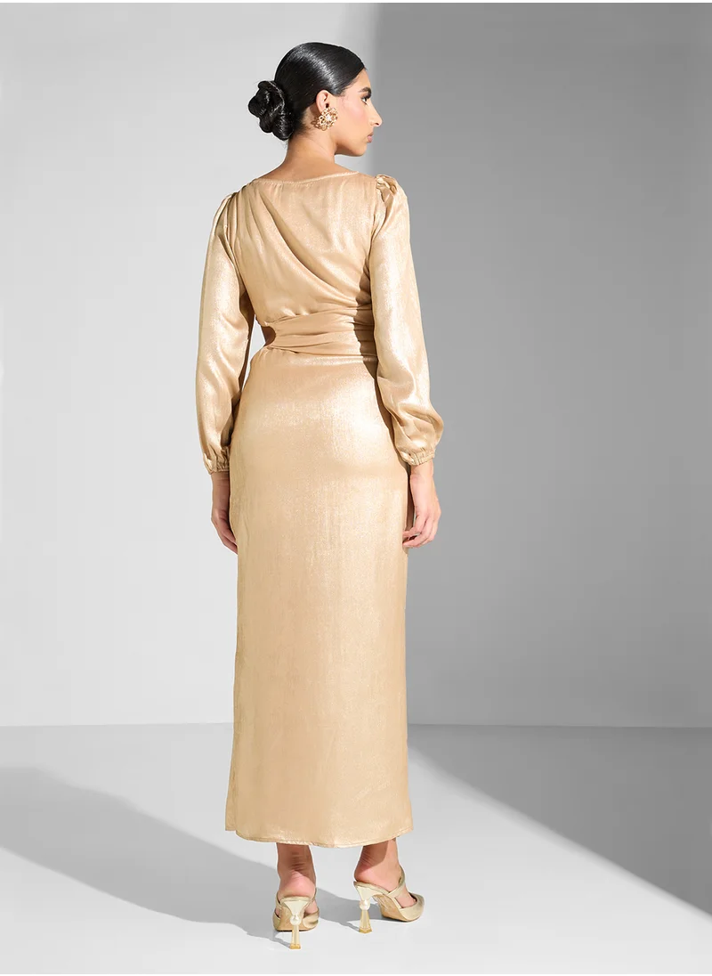 Golden Apple Long Sleeves With Slit Dress