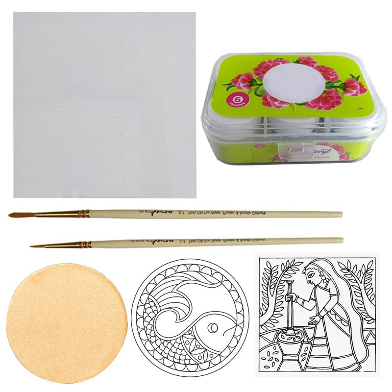 Penkraft Madhubani Art on Canvas DIY Kit Free Video Tutorial - Image 2
