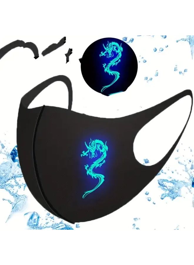 Black Mask Charizard Breathable Polyester Face Mask with Ear Loops Night Glow - Image 1