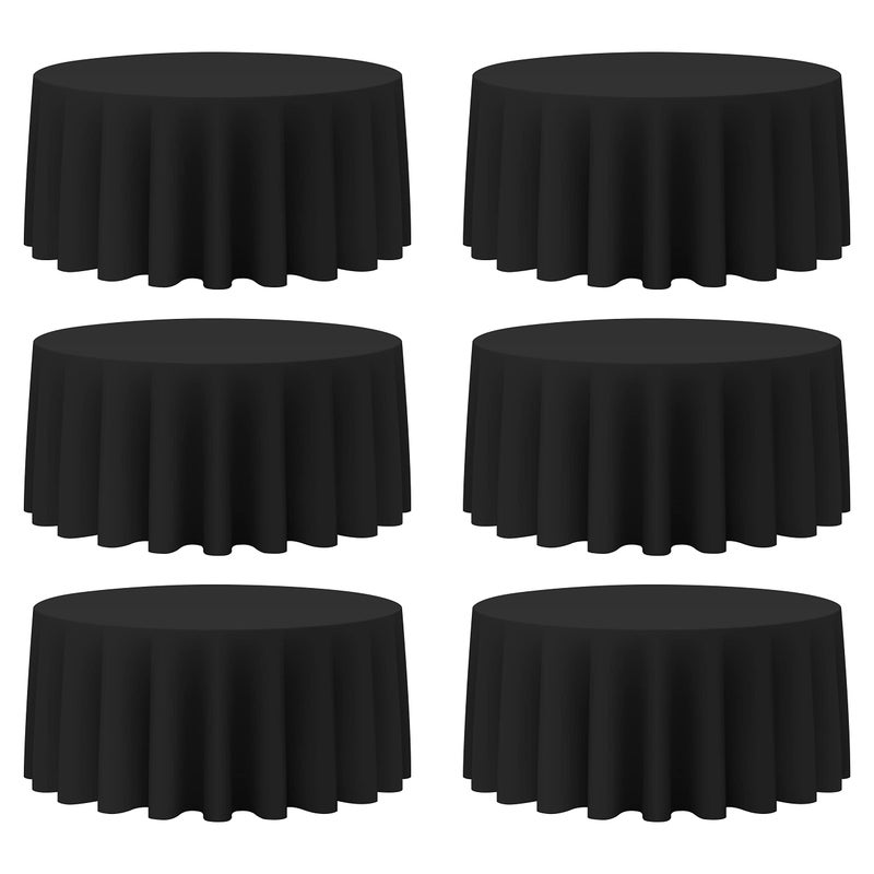 BRILLMAX BRILLMAX 6 Pack Black Round Tablecloths 132 Inch  Circle Bulk Linen Polyester Fabric Washable Table Cloth Cover for Wedding Reception Banquet Birthday Party Buffet Restaurant 