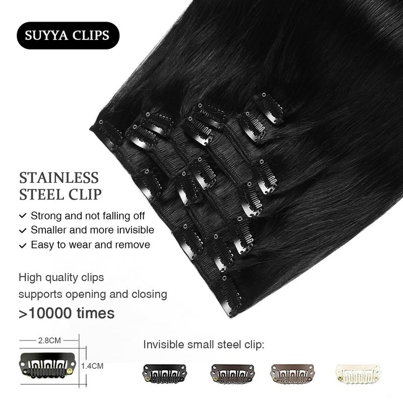 SUYYA Clip in Hair Extensions Real Human Hair,12 inch 100g 7 Pcs Jet Black Clip in Hair Extensions Human Hair Straight Double Weft Hair Extensions Clip ins (12 inches #1 Jet black) - Image 4