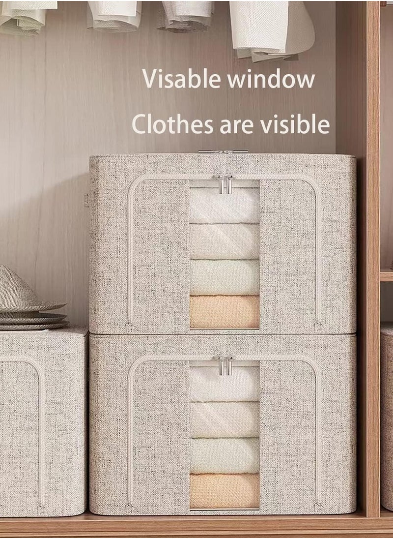 Arabest - 2-Pack Clothes Organizer, Foldable Metal Frame Clothes Storage Bins with Dual Viewing Windows, Large Capacity Cloth Container with Reinforced Handles, (66 Liters) ​ - Image 1