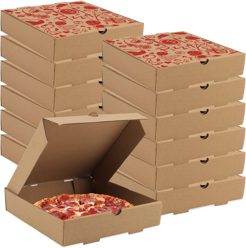 Lainrrew Pizza Boxes, 15 Pack 7.3 x 7.3 x 1.6" Kraft Corrugated Pizza Boxes Pizza Takeout Boxes Food Delivery Boxes Gift Packing Boxes Takeaway Mailing Shipping Storage Boxes for Pizza, Cake, Cookies(Red) - Image 1