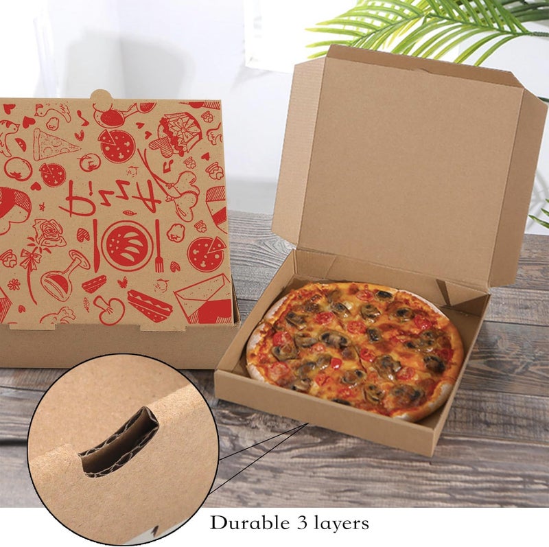 Lainrrew Pizza Boxes, 15 Pack 7.3 x 7.3 x 1.6" Kraft Corrugated Pizza Boxes Pizza Takeout Boxes Food Delivery Boxes Gift Packing Boxes Takeaway Mailing Shipping Storage Boxes for Pizza, Cake, Cookies(Red) - Image 3