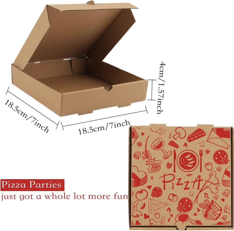 Lainrrew Pizza Boxes, 15 Pack 7.3 x 7.3 x 1.6" Kraft Corrugated Pizza Boxes Pizza Takeout Boxes Food Delivery Boxes Gift Packing Boxes Takeaway Mailing Shipping Storage Boxes for Pizza, Cake, Cookies(Red) - Image 2