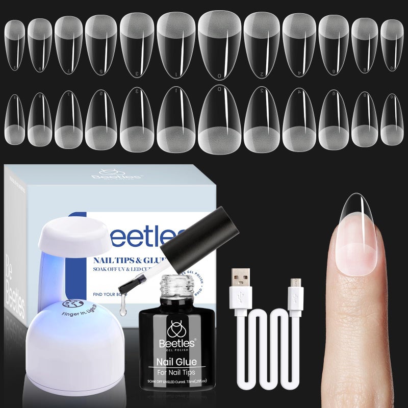 beetles Gel Polish Beetles Gel Nail Kit Amond Shape  504Pcs Beetles Gel Nail Kit Easy Nail Extension Set Etch X Nail Tips Short Almond Half Matte Nail Tips 9 in 1 Nail Glue Uv Led Nail Gift for Women  Girls 