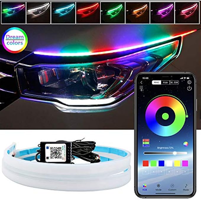 LEDCARE Car Headlight Led Strips 24 Inch Exterior Car Led Strip Lights With Dreamcolor Chasing Flexible Waterproof Led Daytime Running Light Strip Wireless App Controlled Drl 2Pack - Image 1
