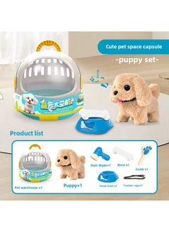 Generic Children's Electric Simulation Plush Toy Pet Cabin Teddy White Rabbit Can Walk And Call Portable Gift Box Institution Gift-Color:Meng Chong Space Capsule 063 (Golden Hair) 7-piece Battery Self-provided  - Image 1