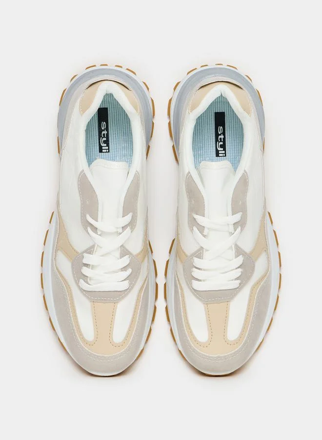 Styli Active Suede Block Patchwork Thick Sole Sneakers