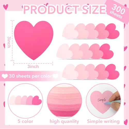 MSHUNKEJI 300 Pcs Index Card Heart Shaped Note Cards Blank Index Cards 3x3 Pink Note Cards Colors Study Cards Blank Business Cards Colorful Cardstock Greeting Cards For School Learning Office Game - Image 2