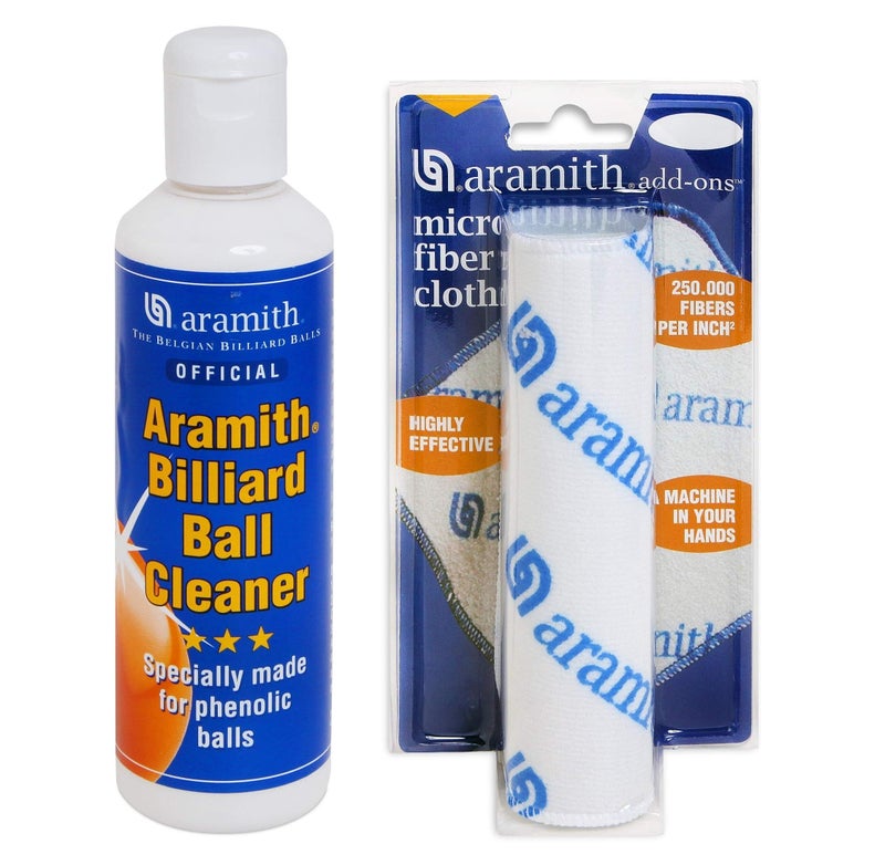 Aramith Billiard Ball Cleaner 8.4 fl.oz. Bottle Bundle Microfibre Cloth in a Blister