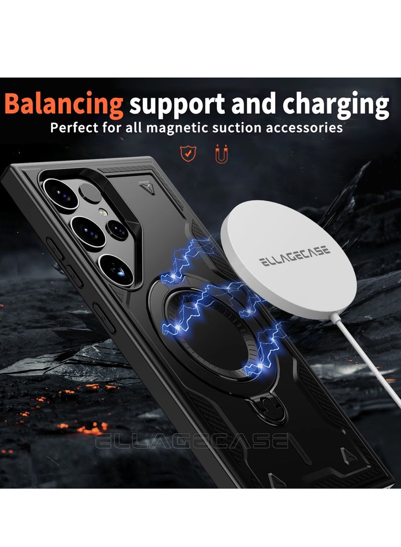 ELLAGECASE حافظة واقية مع حلقة لهاتف سامسونج جالاكسي S25 ألترا، حماية قوية من السقوط، إمكانية الوقوف أفقيًا ورأسيًا، حماية قوية للكاميرا، دعم متوازن، وتوافق مثالي مع الملحقات المغناطيسية - Image 2