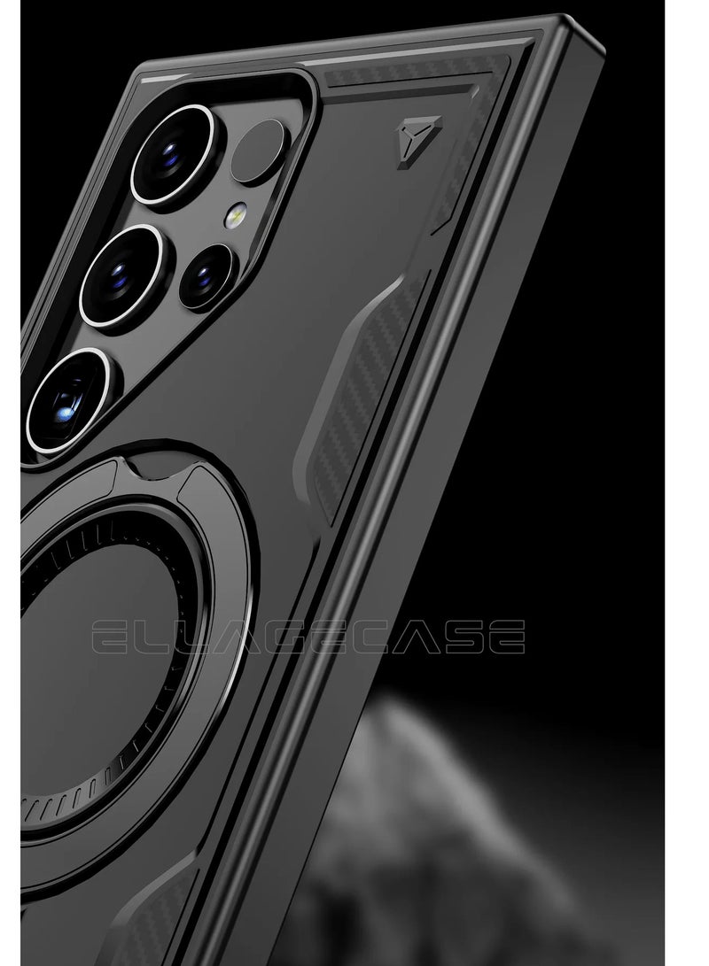 ELLAGECASE حافظة واقية مع حلقة لهاتف سامسونج جالاكسي S25 ألترا، حماية قوية من السقوط، إمكانية الوقوف أفقيًا ورأسيًا، حماية قوية للكاميرا، دعم متوازن، وتوافق مثالي مع الملحقات المغناطيسية - Image 4