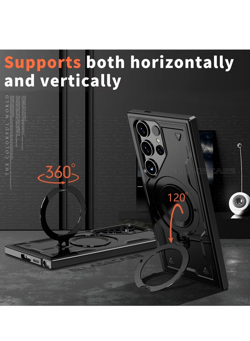 ELLAGECASE حافظة واقية مع حلقة لهاتف سامسونج جالاكسي S25 ألترا، حماية قوية من السقوط، إمكانية الوقوف أفقيًا ورأسيًا، حماية قوية للكاميرا، دعم متوازن، وتوافق مثالي مع الملحقات المغناطيسية - Image 5