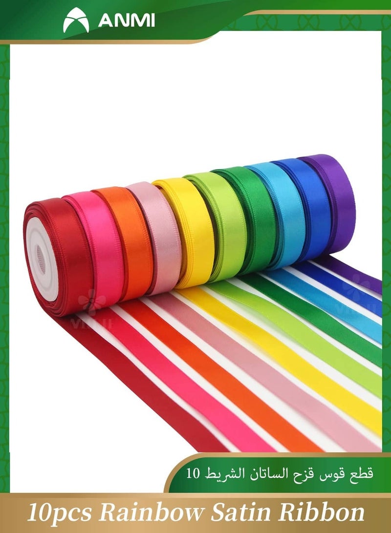 Anmi 10pcs Rainbow Satin Ribbon,3/8" x25 Yards Each-Perfect for Gift Wrapping, Birthday & WeddingDecorations,Invitations & Crafts - Image 1