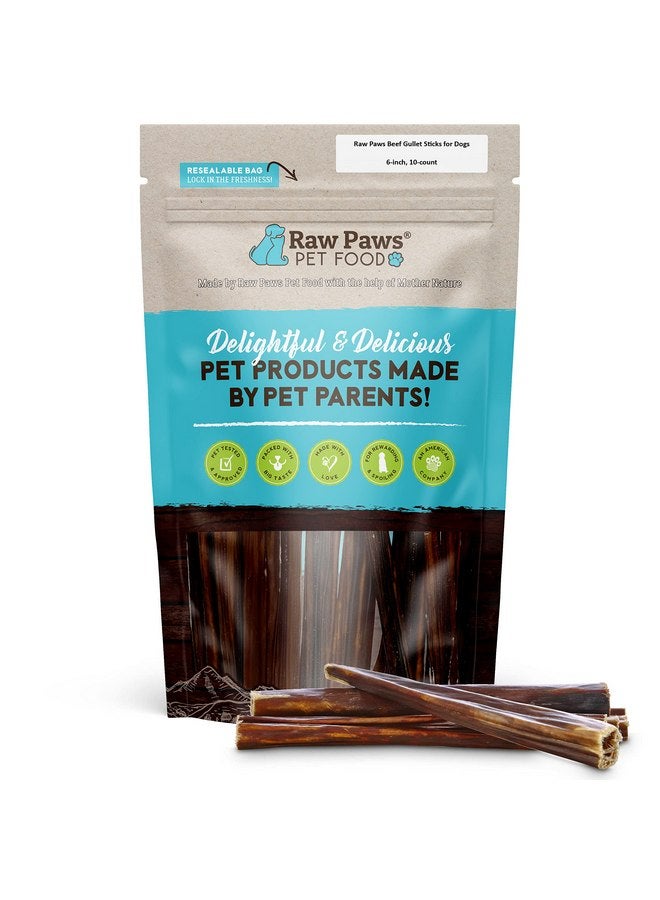 Raw Paws Beef Gullet Sticks for Dogs, 6-inch, 10-ct - Free-Range Cows Raised Without Antibiotics or Added Hormones - Gullet Sticks for Small Dogs to Large Dogs - Beef Esophagus Dog Treats - Image 1