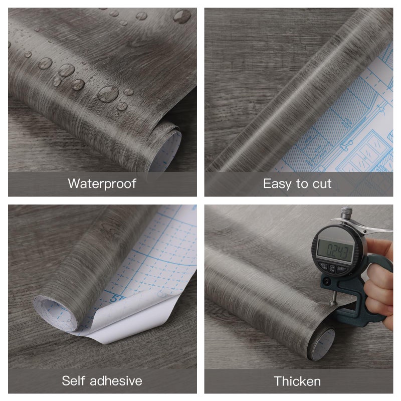 Ismoon 17.7"x118" Wood Wallpaper Grey Wood Peel and Stick Wallpaper Gray Wood Contact Paper Self Adhesive Wallpaper Wood Grain Faux Furniture Film Roll Desk Table Wall Cabinet Shelf Draw Liner - Image 4