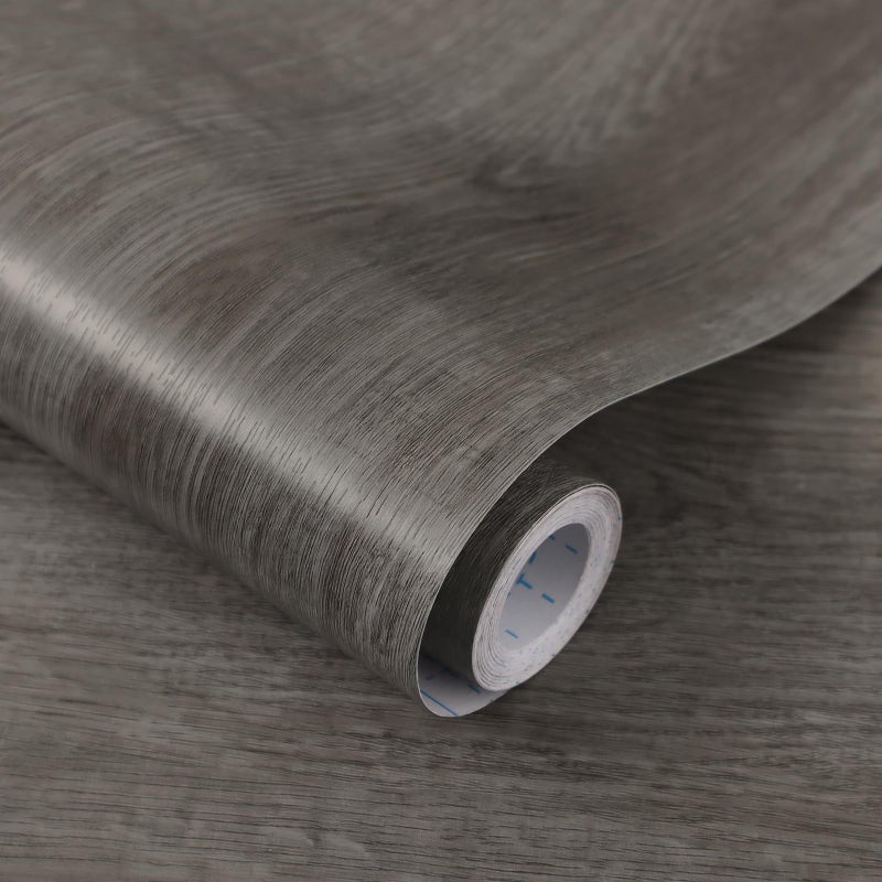 Ismoon 17.7"x118" Wood Wallpaper Grey Wood Peel and Stick Wallpaper Gray Wood Contact Paper Self Adhesive Wallpaper Wood Grain Faux Furniture Film Roll Desk Table Wall Cabinet Shelf Draw Liner - Image 1