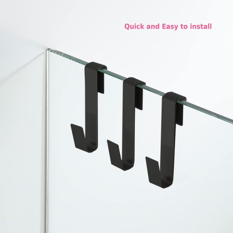 MOKIUER Towel Hook, Over Glass Door Hook for Bathroom, Suit for Frameless Glass Shower Door 0.39" (10 mm) Stainless Steel Matte Black, 3 Pack - Image 3