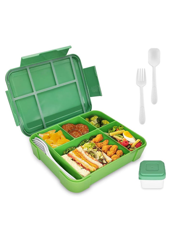 بيرفيي صندوق غداء بنتو مانع للتسريب للأطفال والطلاب، مع أدوات الطعام و5 أقسام وصندوق صلصة للبالغين، 1330 مل - Image 1