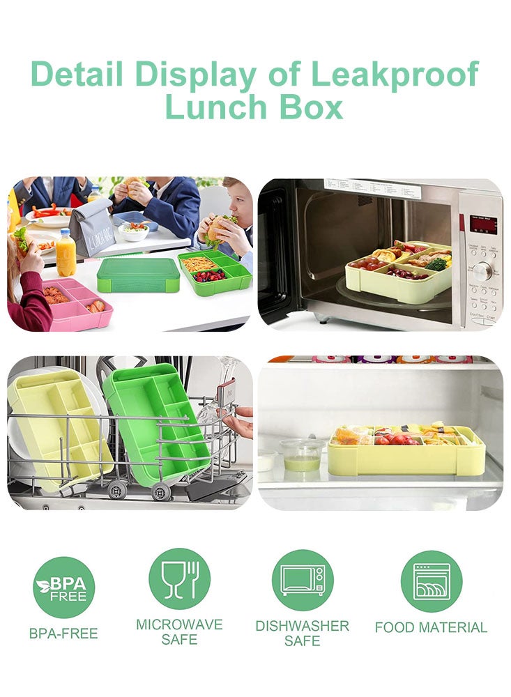بيرفيي صندوق غداء بنتو مانع للتسريب للأطفال والطلاب، مع أدوات الطعام و5 أقسام وصندوق صلصة للبالغين، 1330 مل - Image 2