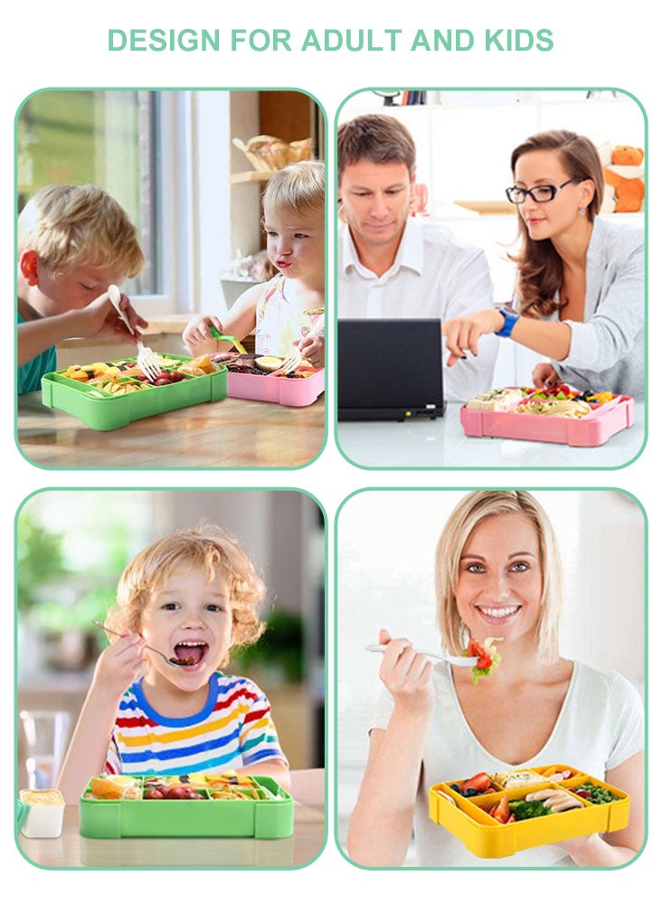 بيرفيي صندوق غداء بنتو مانع للتسريب للأطفال والطلاب، مع أدوات الطعام و5 أقسام وصندوق صلصة للبالغين، 1330 مل - Image 5
