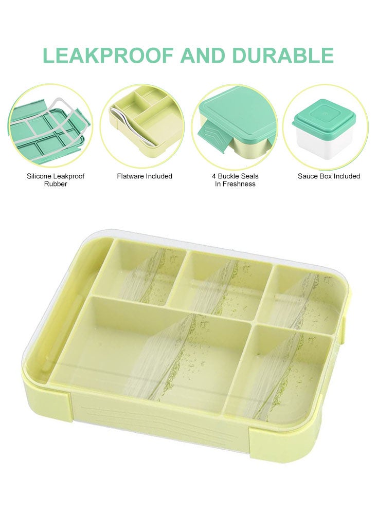 بيرفيي صندوق غداء بنتو مانع للتسريب للأطفال والطلاب، مع أدوات الطعام و5 أقسام وصندوق صلصة للبالغين، 1330 مل - Image 3