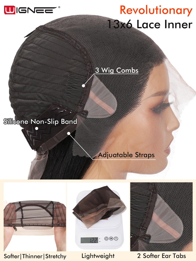 WIGNEE 13x6 Synthetic Lace Front Wig 28" Long Straight Wig Natural Black Kanekalon Futura Synthetic Wigs for Black Women Pre-Plucked Glueless Wig for Daily Party Use - Image 4