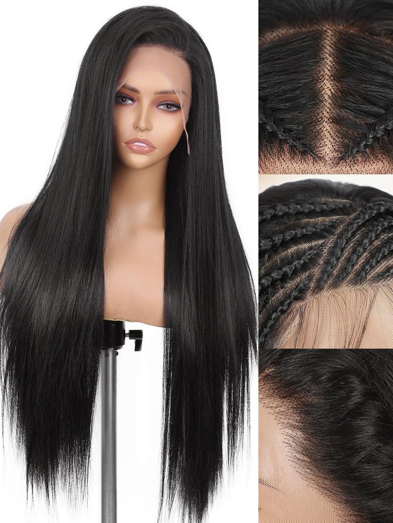 WIGNEE 13x6 Synthetic Lace Front Wig 28" Long Straight Wig Natural Black Kanekalon Futura Synthetic Wigs for Black Women Pre-Plucked Glueless Wig for Daily Party Use - Image 1