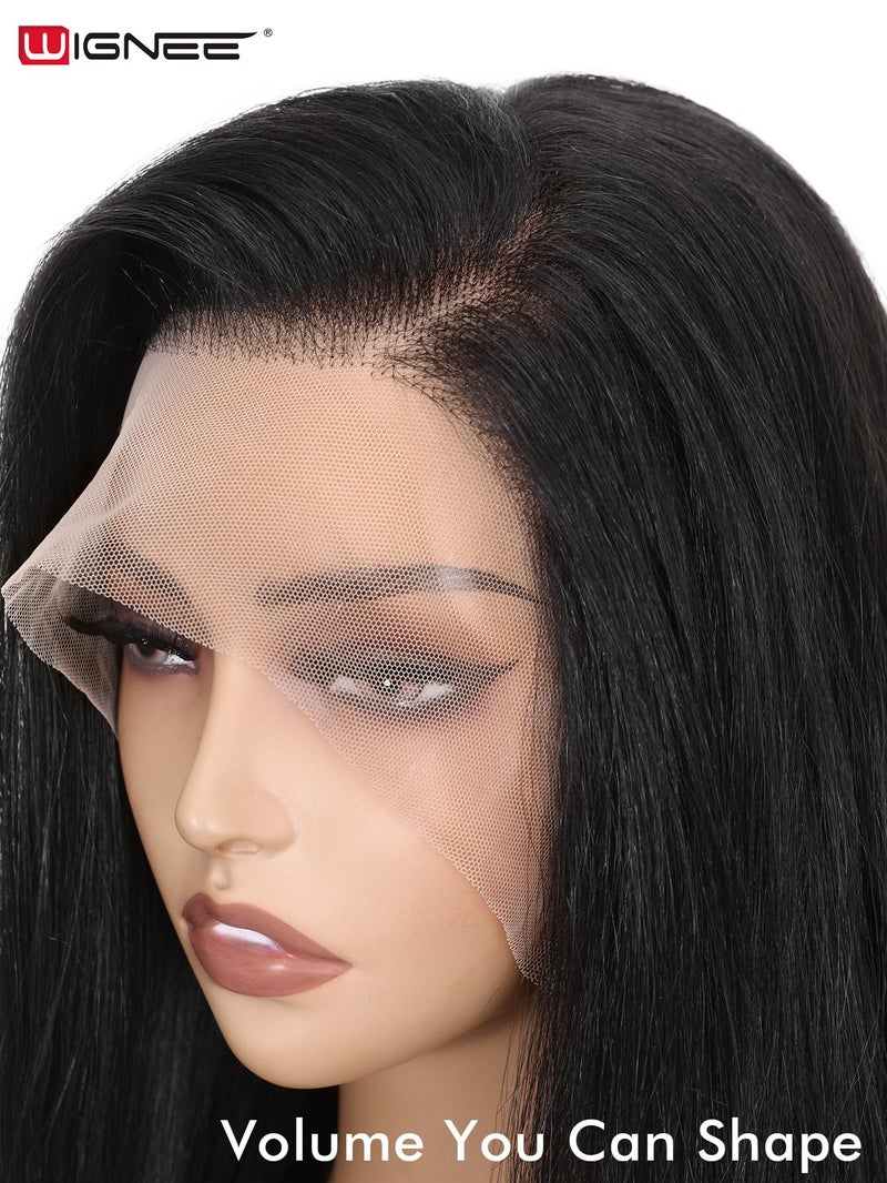 WIGNEE 13x6 Synthetic Lace Front Wig 28" Long Straight Wig Natural Black Kanekalon Futura Synthetic Wigs for Black Women Pre-Plucked Glueless Wig for Daily Party Use - Image 5