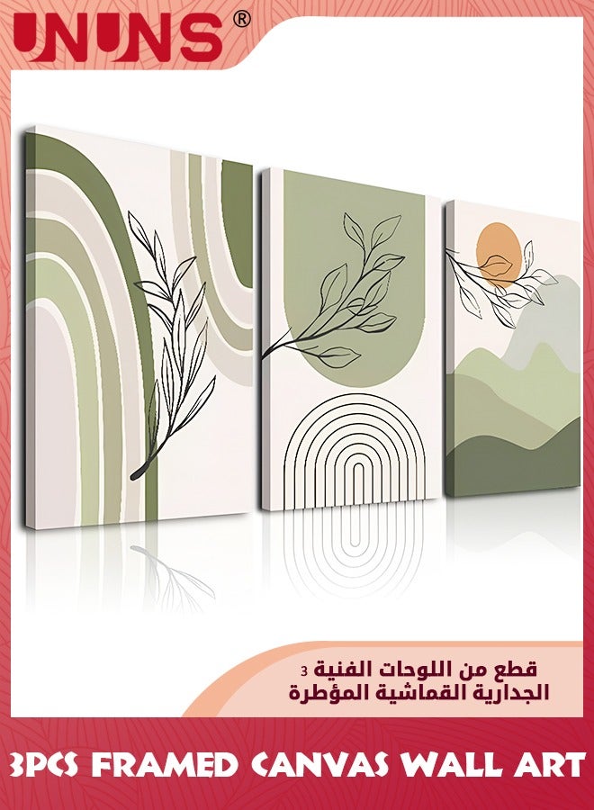 UNUNS Boho Wall Art Prints,Set Of 3 Boho Wall Decor,Mid Century Modern Wall Art,Natural Framed Canvas Prints Artwork For Living Room Bathroom Bedroom Wall Decor - Image 1