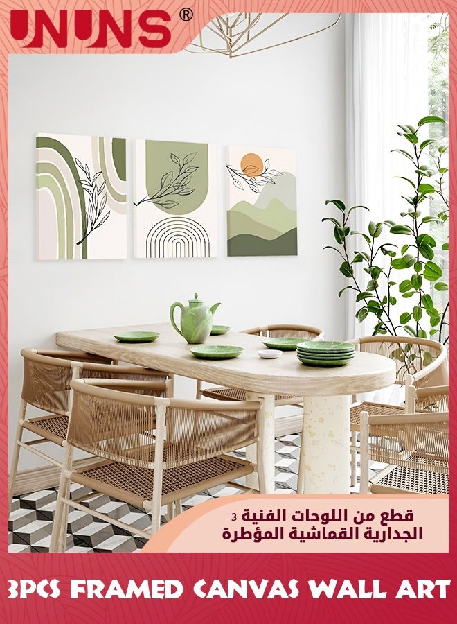 UNUNS Boho Wall Art Prints,Set Of 3 Boho Wall Decor,Mid Century Modern Wall Art,Natural Framed Canvas Prints Artwork For Living Room Bathroom Bedroom Wall Decor - Image 4