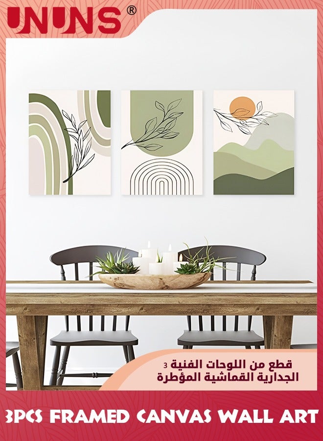 UNUNS Boho Wall Art Prints,Set Of 3 Boho Wall Decor,Mid Century Modern Wall Art,Natural Framed Canvas Prints Artwork For Living Room Bathroom Bedroom Wall Decor - Image 3