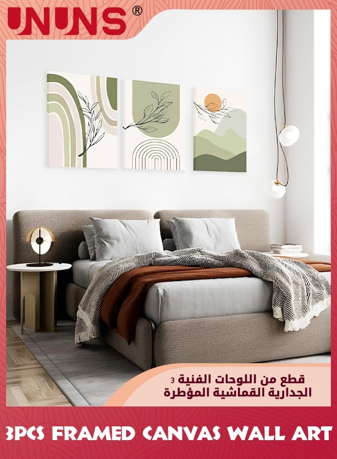 UNUNS Boho Wall Art Prints,Set Of 3 Boho Wall Decor,Mid Century Modern Wall Art,Natural Framed Canvas Prints Artwork For Living Room Bathroom Bedroom Wall Decor - Image 5