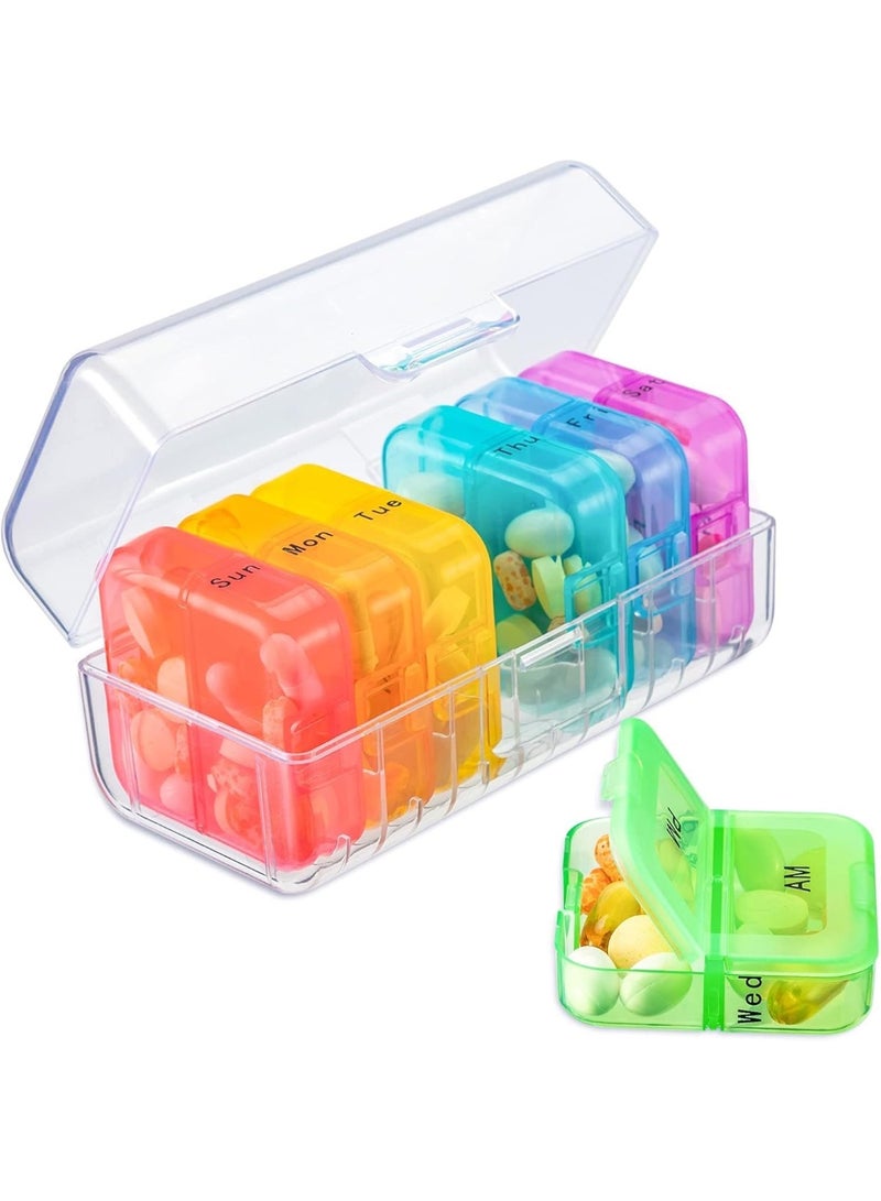 سيوسي Weekly Pill Organizer, 7-Day AM/PM Medication Dispenser with 14 Compartments, Portable Travel Pill Case for Vitamins, Fish Oil, and Daily Supplements, Leak-Proof Design (Clear, 7 Pack) - Image 1