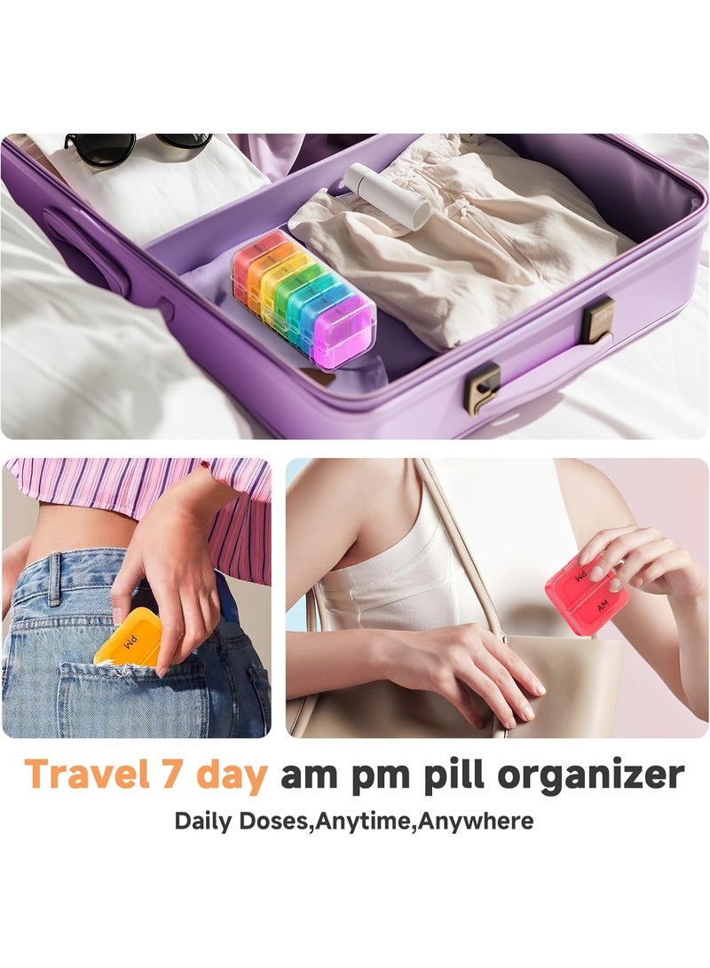 سيوسي Weekly Pill Organizer, 7-Day AM/PM Medication Dispenser with 14 Compartments, Portable Travel Pill Case for Vitamins, Fish Oil, and Daily Supplements, Leak-Proof Design (Clear, 7 Pack) - Image 5
