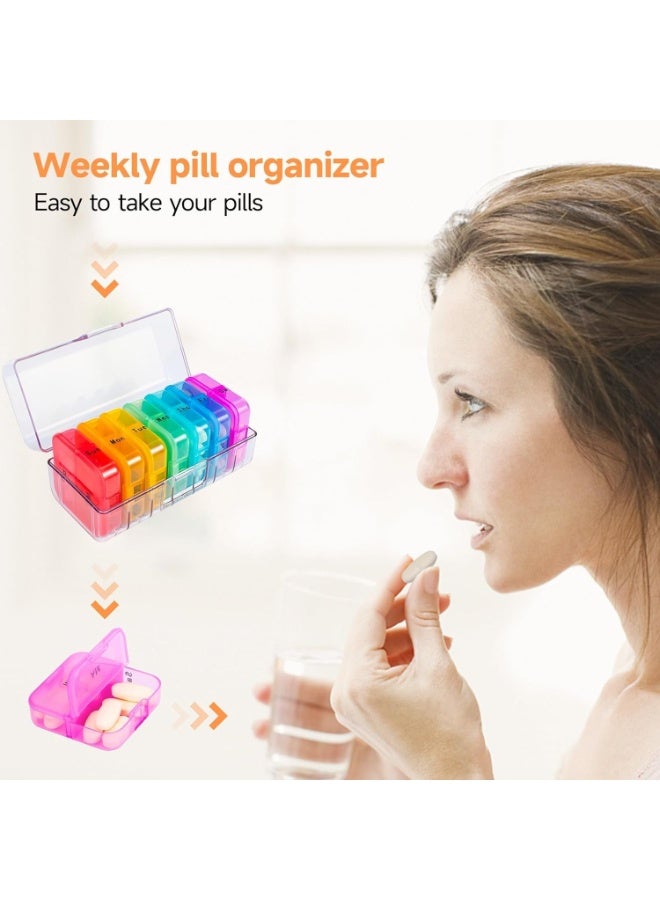 سيوسي Weekly Pill Organizer, 7-Day AM/PM Medication Dispenser with 14 Compartments, Portable Travel Pill Case for Vitamins, Fish Oil, and Daily Supplements, Leak-Proof Design (Clear, 7 Pack) - Image 2