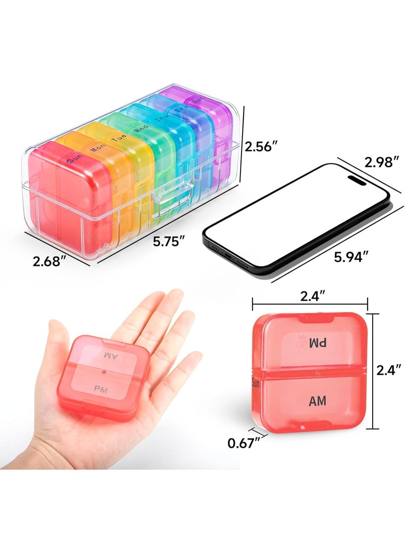 سيوسي Weekly Pill Organizer, 7-Day AM/PM Medication Dispenser with 14 Compartments, Portable Travel Pill Case for Vitamins, Fish Oil, and Daily Supplements, Leak-Proof Design (Clear, 7 Pack) - Image 4