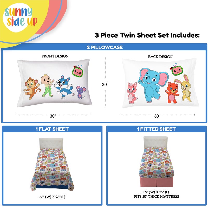 Sunny Side Up Sunny Side Up CoComelon Twin Size Sheeet Set - 3 Piece Kids Animals Bedding Set Includes Pillow Cover - Super Soft Microfiber Sheets  - Image 2