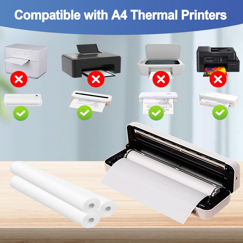 Potanro Thermal Printer Paper Printing Paper Quick-dry A4 Printing Paper Quick-dry 8.3''x11'' Multipurpose for Thermal Printer (3 Rolls) - Image 4
