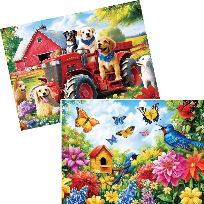 VOLUVOLU 2-Pack 300 Pieces Puzzles For Kids  Farm Dog Puzzles 300 Pieces Spring Flowers Birds Jigsaw Puzzle For Adults  Large Piece Puzzle  Puzzle Toys For Boys And Girls  Family Activity Game Nights Gifts - Image 1