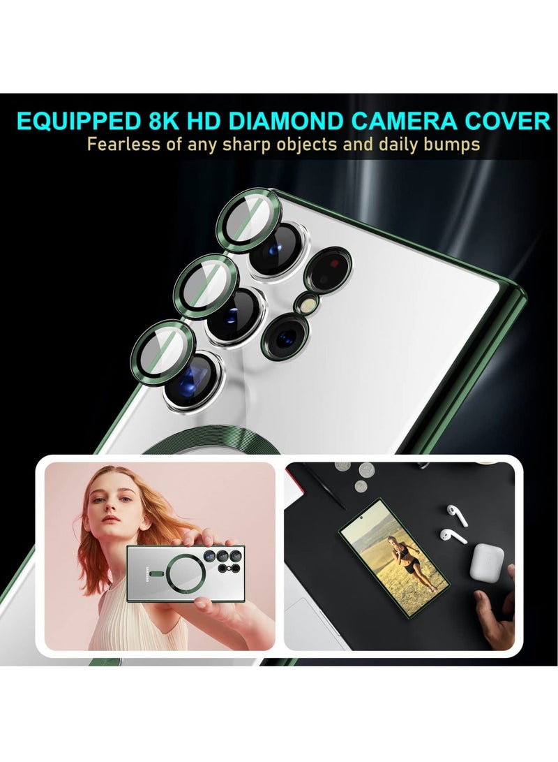 Captaintech SYOSI Magnetic Case for Samsung Galaxy S23 Ultra, Magnetic Clear Case with Camera Lens Protector Slim Thin Soft Case Cover with Plating Anti-Scratch Full Protection (Green) - Image 3