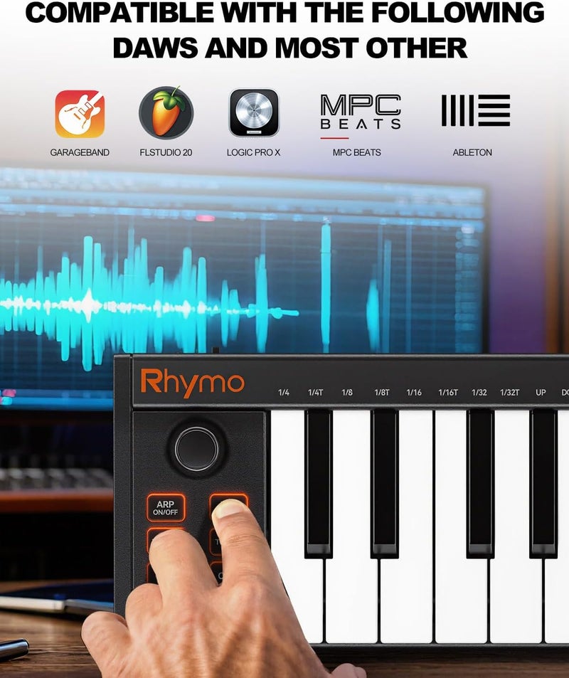 Rhymo Beat Maker Machine with 25 RGB Backlit Beat Pads, TempoPAD USB Portable MIDI Drum Pad Controller, 4 Assignable Knobs, for Beginner Music Production, Black - Image 4