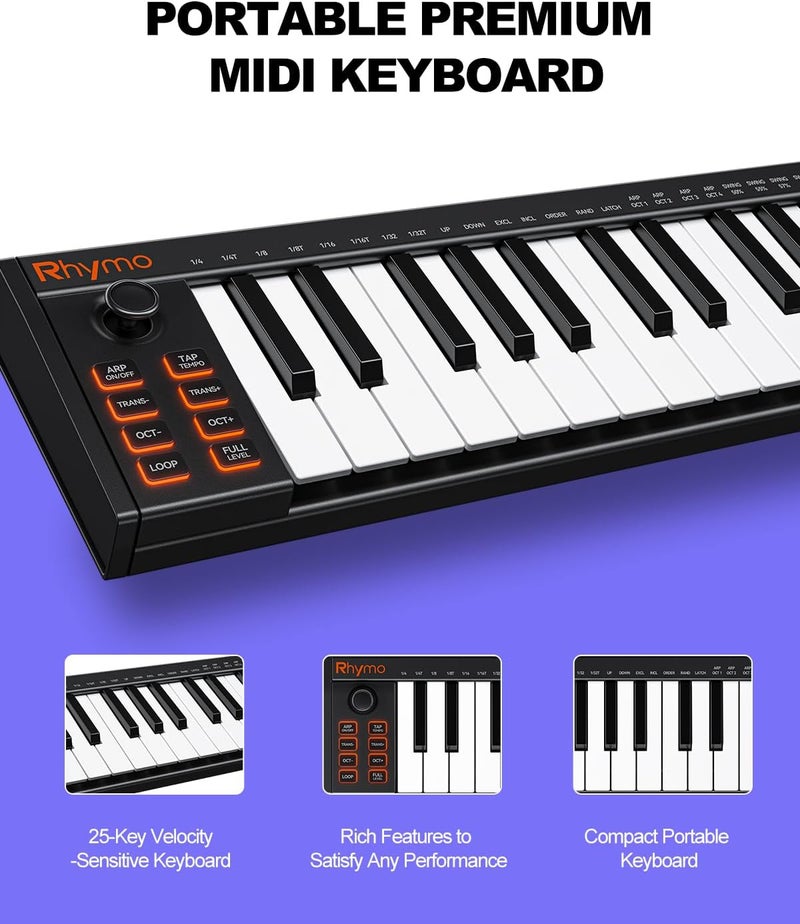 Rhymo Beat Maker Machine with 25 RGB Backlit Beat Pads, TempoPAD USB Portable MIDI Drum Pad Controller, 4 Assignable Knobs, for Beginner Music Production, Black - Image 2