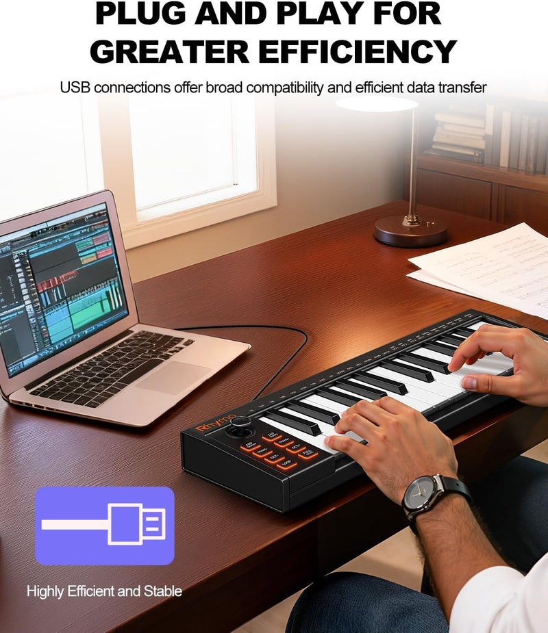Rhymo Beat Maker Machine with 25 RGB Backlit Beat Pads, TempoPAD USB Portable MIDI Drum Pad Controller, 4 Assignable Knobs, for Beginner Music Production, Black - Image 3
