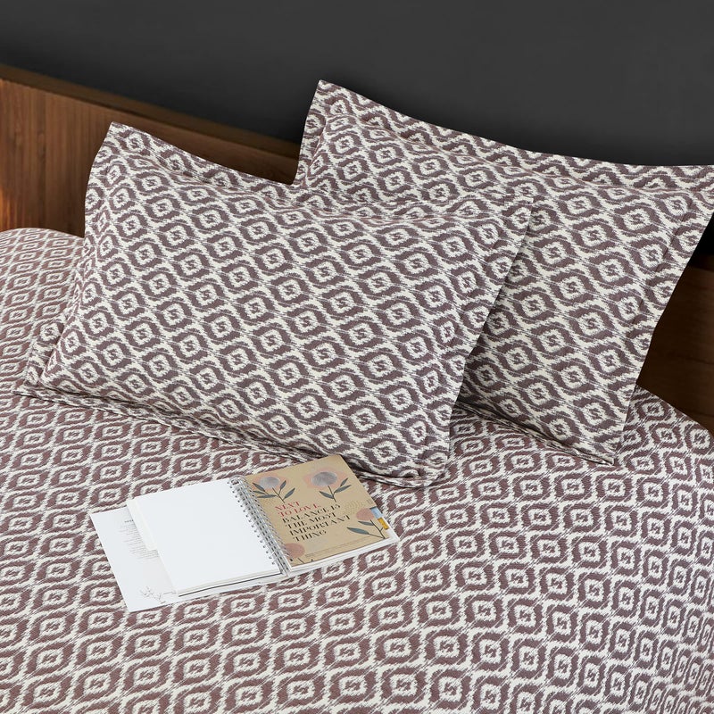Victor King Size Light Weight Super Soft Easy Care 100% Combed Cotton Geometrical Desgin Double Bedsheet/Bed Cover with 2 Pillow Covers (91X106 Inch, Coffee) - Image 2