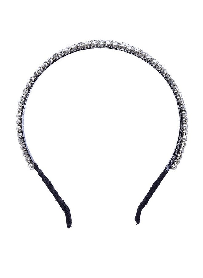 Vogue Hair Accessories Fancy Party Bridal Wedding Trendy Metal Double Layer Hairband Headband Hair Accessories For Women And Girls (Double_Layer_Silver_Stones)  - Image 2