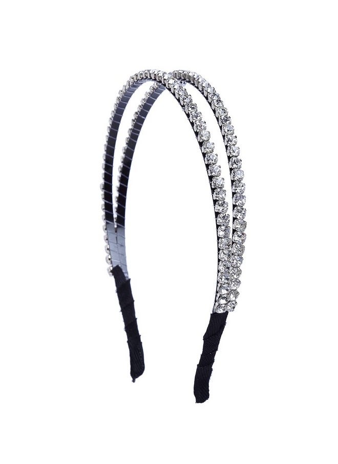 Vogue Hair Accessories Fancy Party Bridal Wedding Trendy Metal Double Layer Hairband Headband Hair Accessories For Women And Girls (Double_Layer_Silver_Stones)  - Image 1
